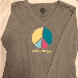 Gray, ladies, Life is Good LS v-neck Crusher